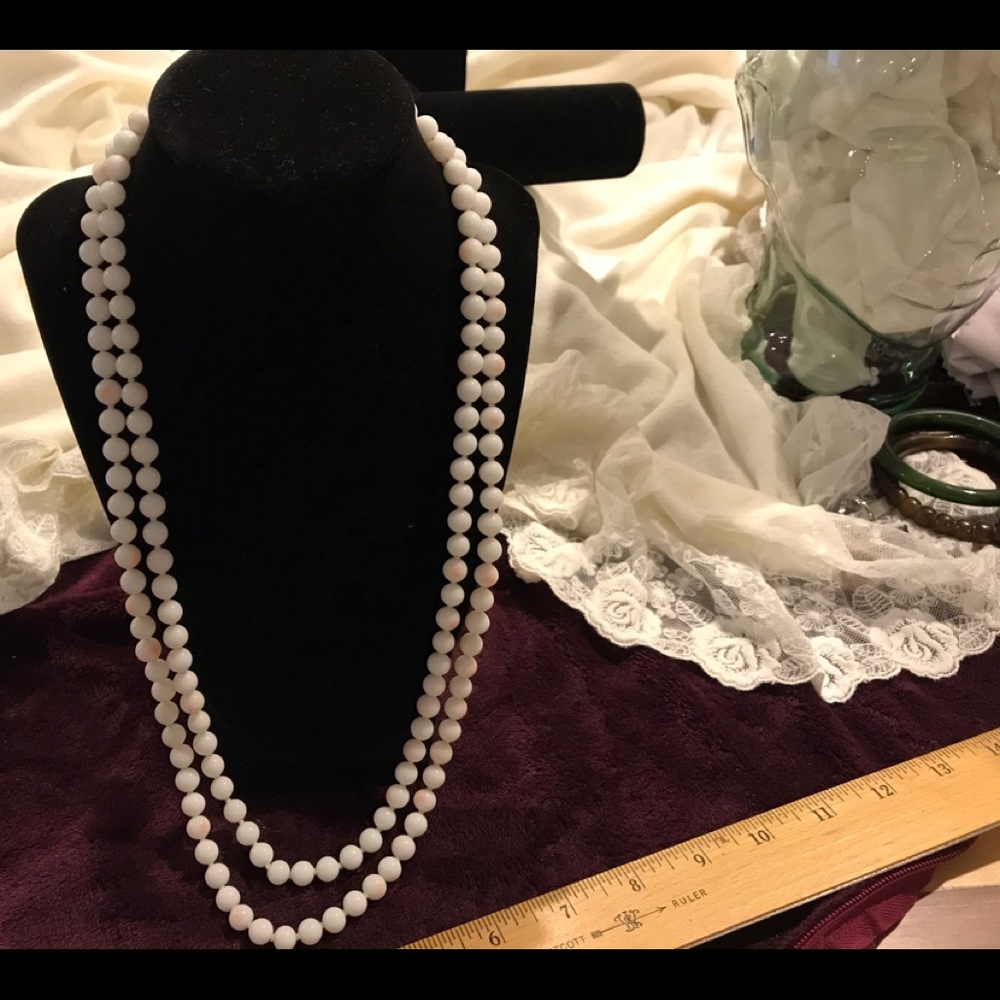 Vintage Angel Skin White Coral 2 Strand Necklace